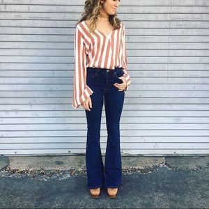 Rust & White Bell Sleeve Top
